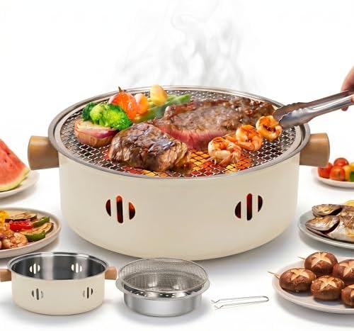 Portable Charcoal Grill, 13''diameter Mini Tabletop BBQ Grill with Stainless Steel Grate, Compact Outdoor Charcoal Barbecue for Camping, Picnic, Backyard, Travel, Small Grill for 2-4 People