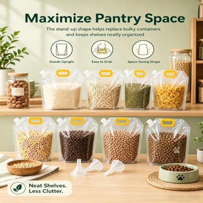 Airtight Grain Storage Bags with Handle, 5 Pack Large Capacity Cereal Containers Storage, Moisture-Proof Stand-Up Dry Food Pouches, Reusable Rice Sealed Container for Kitchen & Pantry (10PCS, 2.5)