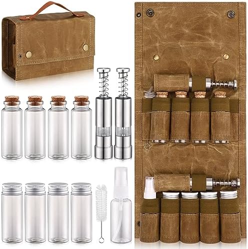TOBWOLF Portable Spice Bag for Travel, Camping Spice Kit with 8 Jars-Khaki