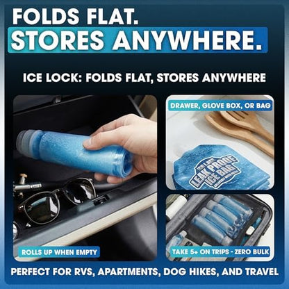 Large Leakproof Ice Bag. Reusable Ice Pack for Cooler - Long Lasting Instant Cooler Ice Packs - Drop in Cubed Ice to Make Cold, Dry Freezer Packs for Coolers - Drink Your Ice When It Melts