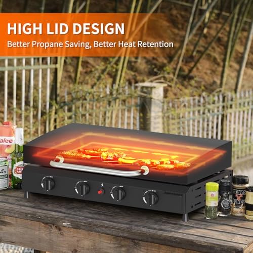 SKOK 4 Burners Outdoor Tabletop Gas Griddle with Hood, Flat Top Grill