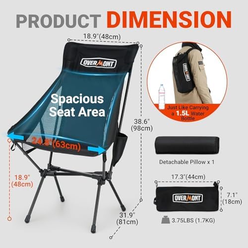 Overmont Oversized Camping Chair for Adults - 400lbs Support Heavy-Duty Padded Seat Outdoor Portable Folding Chair with Cooling Bag Cup Holder Carry Bag Comfortable for Sport Garden Beach Fishing Lawn