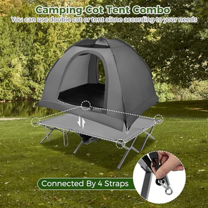 Tangkula 2 Person Tent Cot, Portable Off Ground Elevated Camping Tent with Cot, Removable Rainfly, Wheeled Bag, Stakes & Wind Ropes for Beach, Picnic, Hiking, Travel