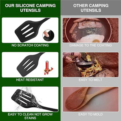 Wesqunie Silicone Cooking Utensils Set, Cookware Set for Outdoor Camping