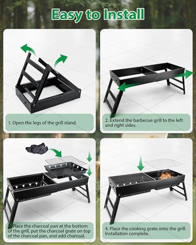 Kizmyee Portable BBQ Barbecue Grill, Foldable & Retractable BBQ Grill