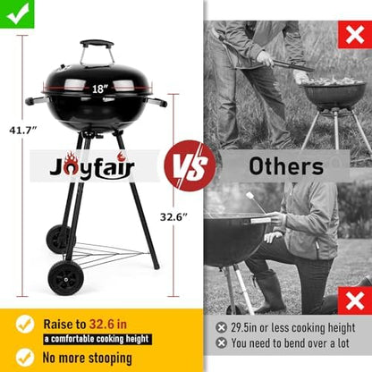 Joyfair Kettle Charcoal Grill, 18 Inch Outdoor Portable Camping BBQ Grills