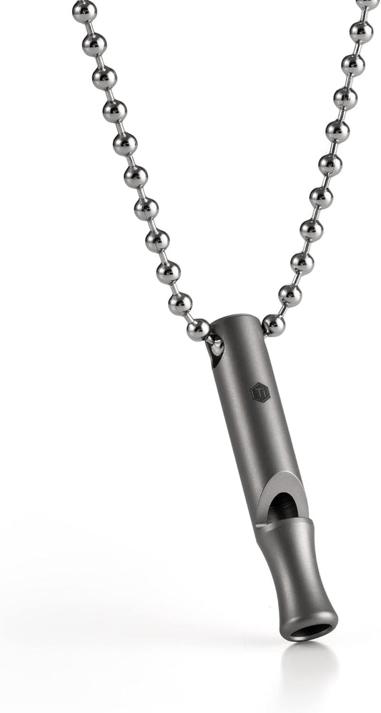 KeyUnity Titanium Emergency Whistle with Metal Lanyard, 120dB+, One-Piece Outdoor Survival Whistle, Ultra-Light, Rustproof