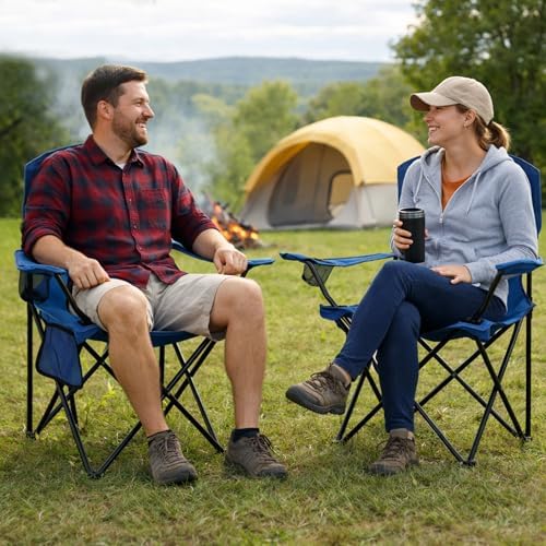 Folding Camping Chair with Cup Holder & Side Storage Bag 300lbs Capacity Lightweight High Back Portable for Beach, Picnic, Sport, Cyan