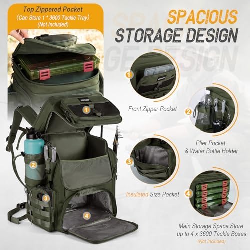 Goture Fishing Backpack with Cooler,55L 900D Tackle Backpack & Rod Holders