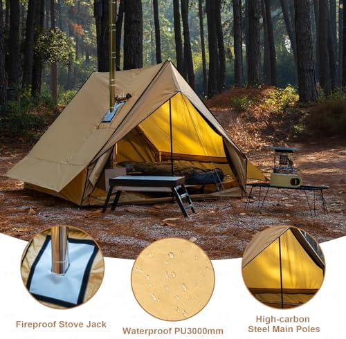 Hot Tent with Stove Jack, 4-Season Waterproof Chalet Tent, Easy Setup Weather-Resistant Shelter for Winter Camping & Outdoor Adventures