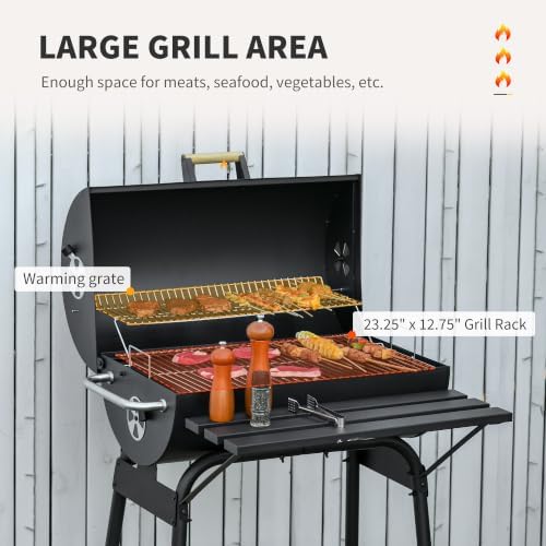 Outsunny 30" Portable Barrel Charcoal BBQ Grill w/Storage Shelf Black