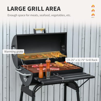 Outsunny 30" Portable Barrel Charcoal BBQ Grill w/Storage Shelf Black