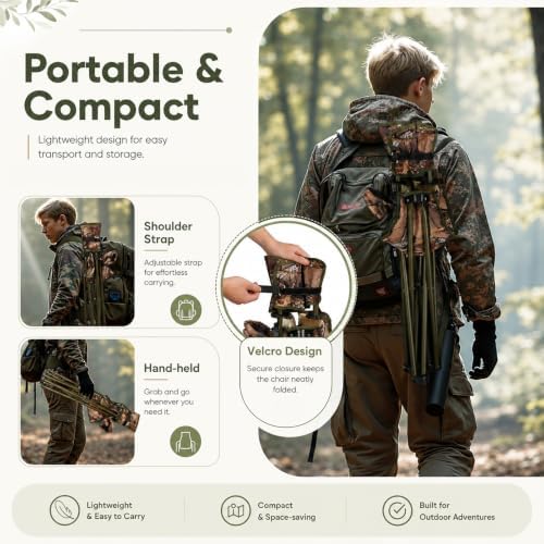 2 Pack Camo Hunting Chairs,Folding Tripod Camping Chair with Backrests,Portable Lightweight for Blinds,Fishing,Hiking,Golf Watching