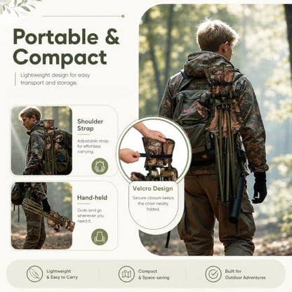 2 Pack Camo Hunting Chairs,Folding Tripod Camping Chair with Backrests,Portable Lightweight for Blinds,Fishing,Hiking,Golf Watching