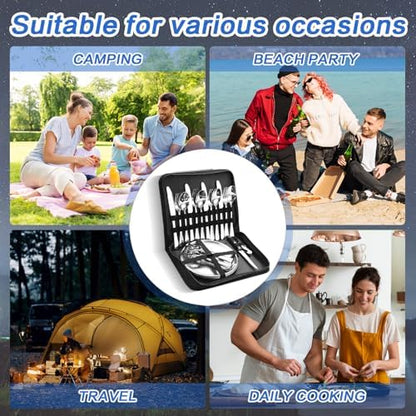 Camping Utensils, Camping Essentials 2-4 Person 11pcs/21PCS with Spoons Plates Forks Knives Travel Utensils with Case, Accessories Set for Grill Outdoor Car Picnic Essentials