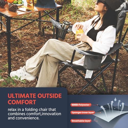 OUTSIDER Heavy Duty Folding Camping Chairs with Cooler,2pc