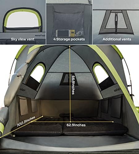 JOYTUTUS Pickup Truck Tent 6.5ft 2.0, Waterproof PU2000mm Double Layer for 2 Person, Portable Truck Bed Tent with Rainfly - Green
