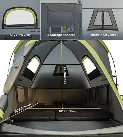 JOYTUTUS Pickup Truck Tent 6.5ft 2.0, Waterproof PU2000mm Double Layer for 2 Person, Portable Truck Bed Tent with Rainfly - Green