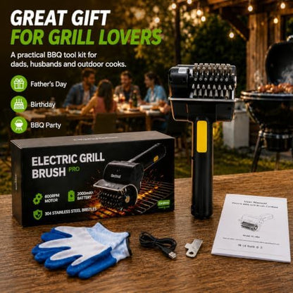 Electric Grill Brush, Portable Power BBQ Cleaner with 1100 RPM Motor, 304 Stainless Steel Head, Dual Safety Lock, Type-C Rechargeable Grill Master Cleaner for Iron, Gas & Charcoal Grills, Black