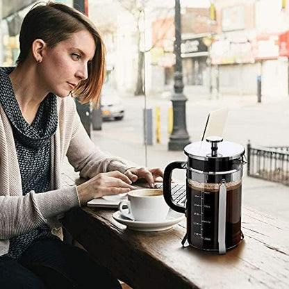 QUQIYSO French Press 34oz, Stainless Steel and Thickened Glass Coffee Maker