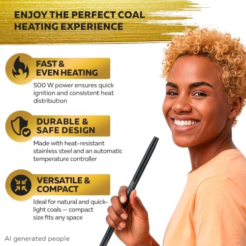 PRO Hookah Coal Burner for Hookah Cubes 500W with grid – BLACK HEAT Charcoal Burner Electric for Shisha with grill & FREE Hooka Tongs - Strong Durable 304 Steel Coil