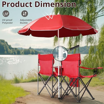 Outvita Folding Double Camping Chair w/Umbrella, Cooler for Beach Patio L