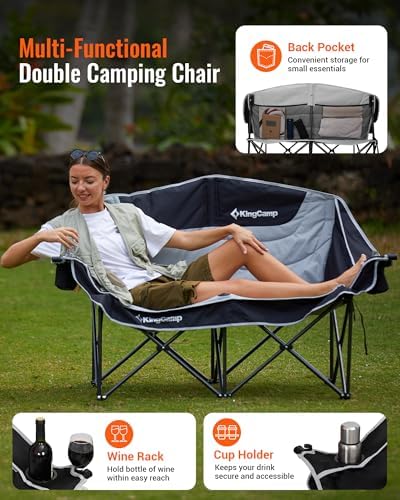 KingCamp Double Camping Chair, Oversized 880lbs Heavy Duty Loveseat XL