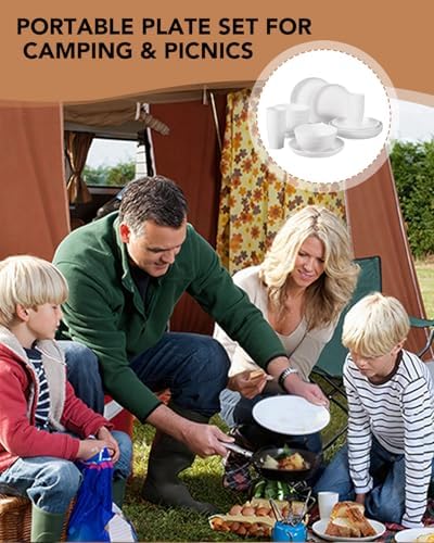24 Pcs Wheat Straw Dinnerware Set- Picnic & Camping- Unbreakable & Reusable- Includes 4x 9in Plates, 4x 8in Plates, 4x 6in Bowls, 4 Cups, 4 Stainless Steel Forks and Spoons- Kitchen, Dorm, Office