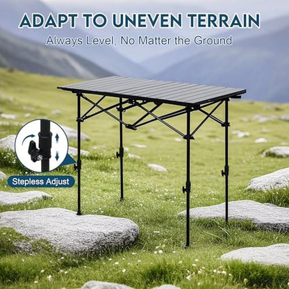 LOFTEY Aluminum Folding Camping Table, Height Adjustable Roll Up Table