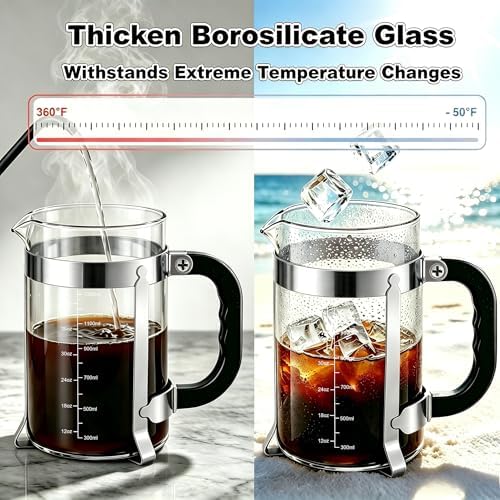 QUQIYSO French Press 51oz,Large French Press Thickened Glass Coffee Press