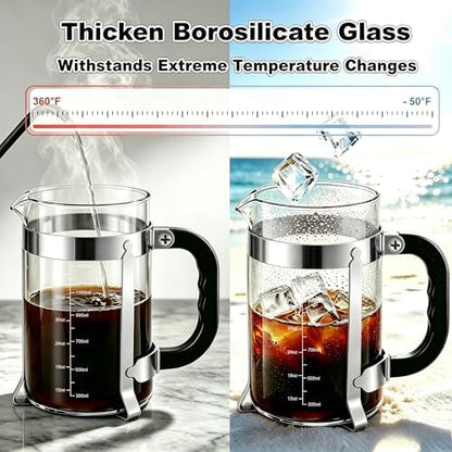 QUQIYSO French Press 51oz,Large French Press Thickened Glass Coffee Press