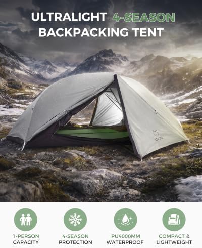 ATEPA Voyage 1-2 Backpacking Tent, Ultralight 20D SilNylon 4 Season Camping Tent, 4000mm Waterproof Freestanding Tent with Expandable Vestibule for Hiking, Bikepacking & Mountaineering
