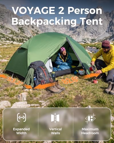 ATEPA Voyage 1-2 Backpacking Tent, Ultralight 20D SilNylon 4 Season Camping Tent, 4000mm Waterproof Freestanding Tent with Expandable Vestibule for Hiking, Bikepacking & Mountaineering