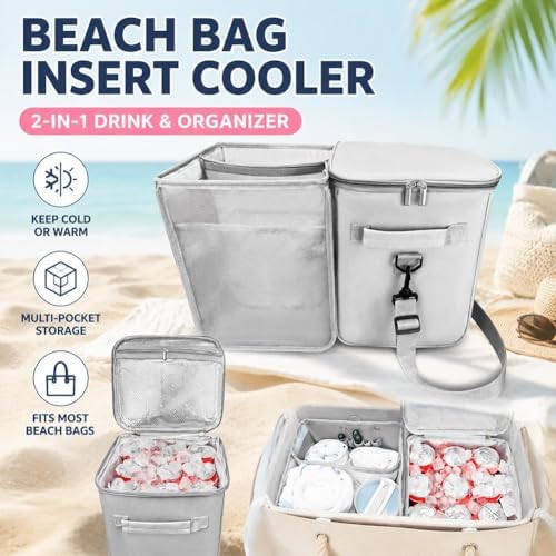 2-in-1 Cooler Organizer Insert for X Large Bag Accessories,Portable Ice Chest with Divider Tray and Zipper，Topper Tray and Cup Holder Compatible Accessories