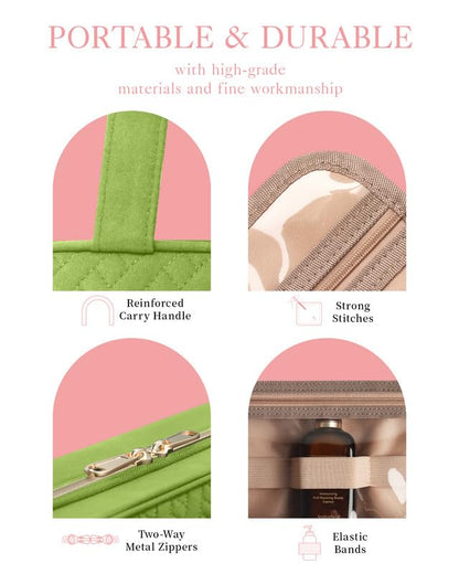 HOTOR Travel Toiletry Bag w/Hanging Hook - Spacious Toiletry Bag Essentials for Women & Men, Makeup Bag/Big Comparment, Waterproof for Travel Accessories, Medium, Avocado Green