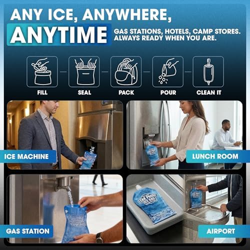 Large Leakproof Ice Bag. Reusable Ice Pack for Cooler - Long Lasting Instant Cooler Ice Packs - Drop in Cubed Ice to Make Cold, Dry Freezer Packs for Coolers - Drink Your Ice When It Melts
