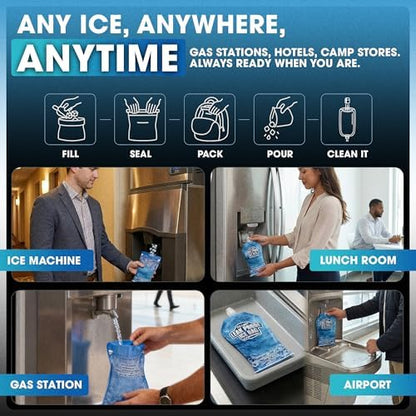Large Leakproof Ice Bag. Reusable Ice Pack for Cooler - Long Lasting Instant Cooler Ice Packs - Drop in Cubed Ice to Make Cold, Dry Freezer Packs for Coolers - Drink Your Ice When It Melts