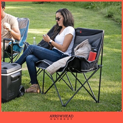 ARROWHEAD OUTDOOR Wide Duo Foldable Heated Camping Loveseat Chair, Black