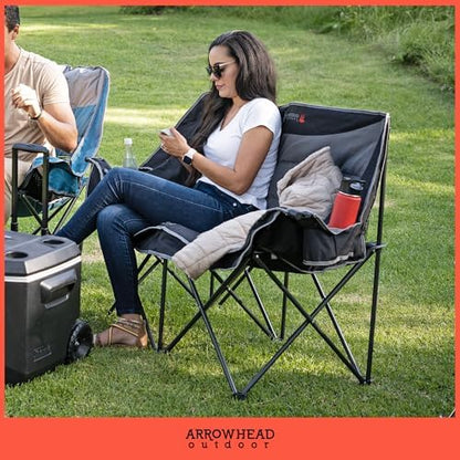 ARROWHEAD OUTDOOR Wide Duo Foldable Heated Camping Loveseat Chair, Black