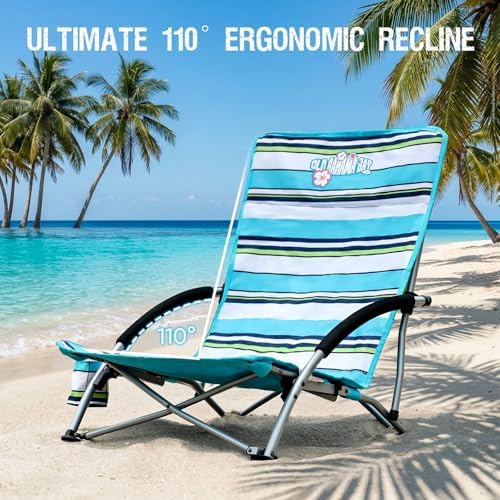 350lbs Capacity Low Beach Chair Lightweight Folding Sand Chair for Camping