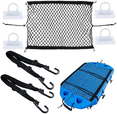Cargo Net Kit 20.5"X29.1" Attachable Storage Net with 2 Stretchable Straps and 4 Hooks Elastic Black Mesh Net Cargo Netting Multi-Purpose Trunk Net for Cooler Trunk Boat Snowmobile
