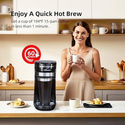 Single Serve Coffee Maker, 15oz Portable One Cup Coffee Brewer