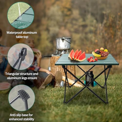 JOUYEK Small Camping Table Ultralight Aluminum Folding Portable Table Green