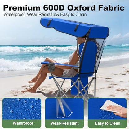 VTOY Portable Folding Camping Chair with Canopy, Outdoor Sun Shade Chair