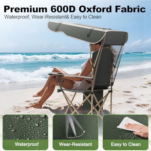 VTOY Portable Folding Camping Chair with Canopy, Outdoor Sun Shade Chair