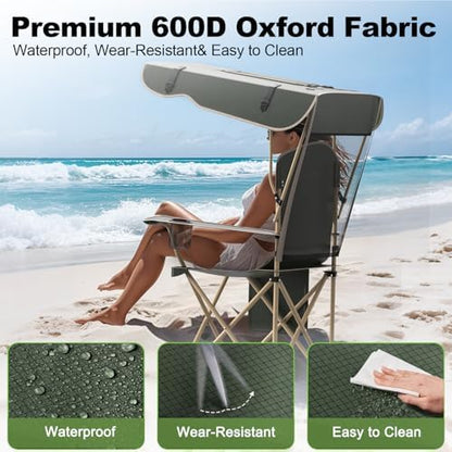 VTOY Portable Folding Camping Chair with Canopy, Outdoor Sun Shade Chair