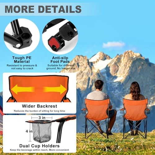 Joyfair Camping Chairs for Lawn & Beach, Large for Adults, Orange