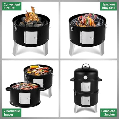 Outvita Vertical 18.5 Inch Steel Charcoal Smoker, 3-in-1 Portable Grill