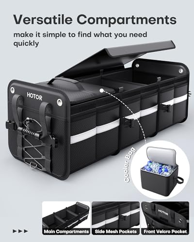 HOTOR Trunk Organizer - Car Organizer and Storage with Cooler Bag for SUV