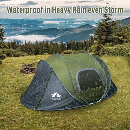 Night Cat Pop-up Camping Tent: 2 to 4 Person Tent Waterproof Instant Easy Setup Family Tent